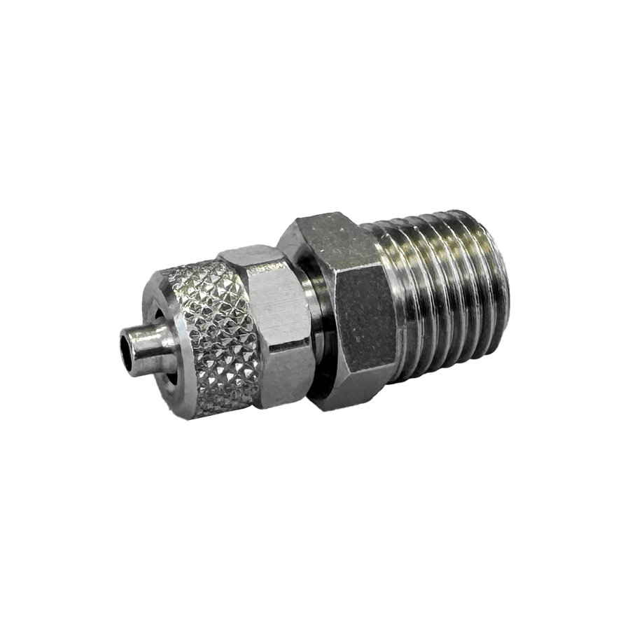 Luftanschlußnippel 1/4 ``, für 6 mm Schlauch, gerade, konisch vernickelt